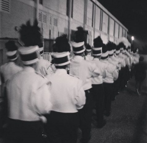 2015 season Marching Patriots walking down to the field for the Toms River Competition where they would beat they're own township record with a score of 88.35