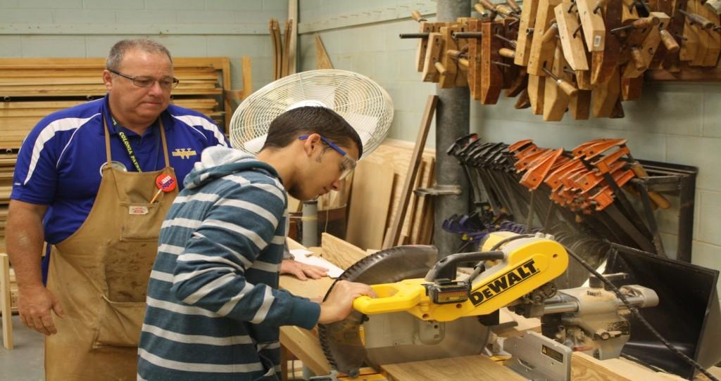 Students in woodshop work on their new projects for the semester. 
