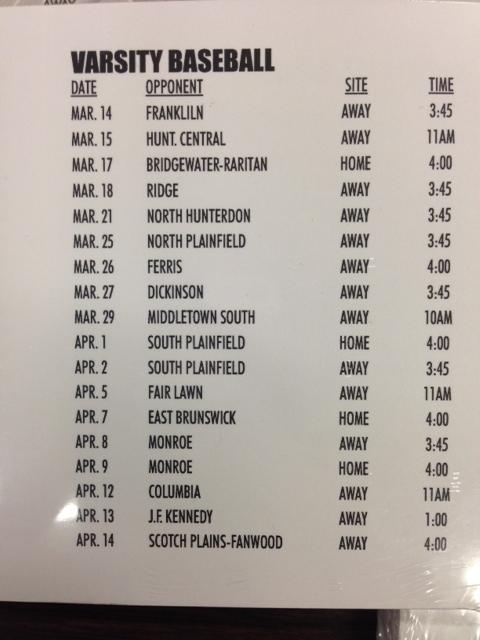 Boys 2014 Baseball Schedule 
