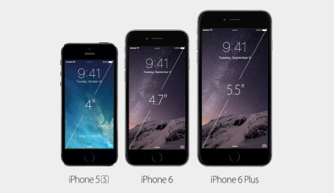 Side by side, the new iPhone 6 and 6 Plus feature bigger screens than the iPhone 5S