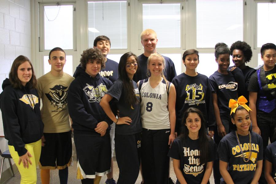 Showing off their Colonia school spirit, Seniors pose for a picture before the sports finale.
