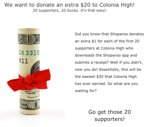 Shoparoo lets users know about bonus ways to earn money for our school.