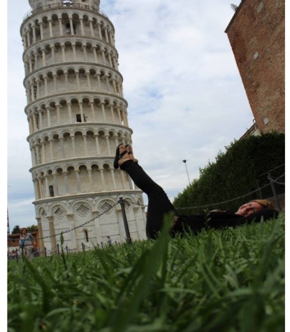 Showing her quirky personality, Mrs. Jenna Tanis, Special Education Teacher at CHS, pushes with all her might against the Leaning Tower of Pisa in Italy.