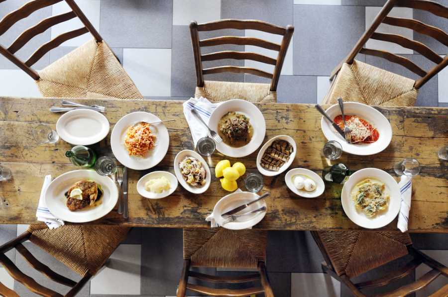 The traditional seven fishes dinner set on the table before feasting on the meal.