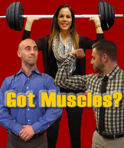Colonia High School teachers Mr. Drew Biri, Mr. Salvatore Cerchio, and Ms. Deana Cuozzo show off their muscular fitness. 