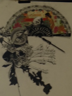 Artwork of a rose and fan presented at the Colonia High art show. 