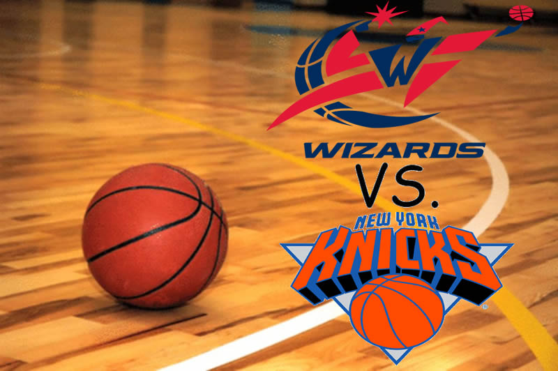 The Washington Wizards logo vs. the New York Knicks logo.