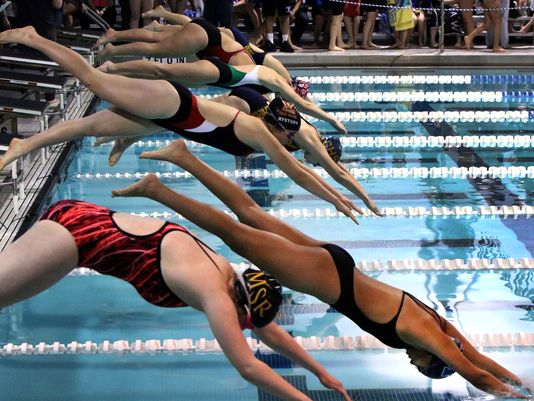 Start of the 200 Yard Freestyle at the GMC Girls Swimming Championships held at the Perth Amboy YMCA Friday January 30, 2015