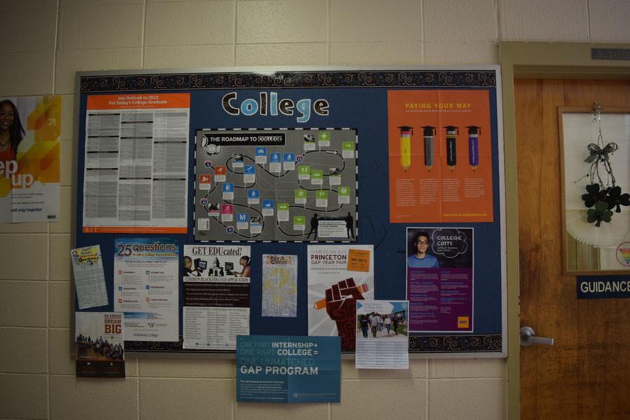 Sitting within a Colonia High School hallway, This board contains information about Colleges that can be  used for student reference. 