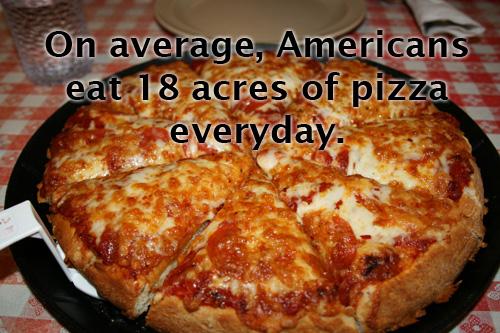 On average, Americans eat 18 acres of pizza everyday