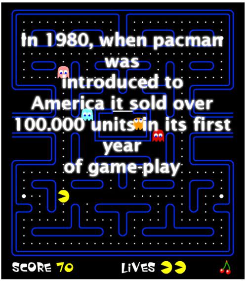 In 1980, when pacman was introduced to America it sold over 100.000 units in its first year of game-play
