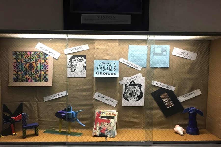Art display of samples form the many different art classes offered at Colonia High School.