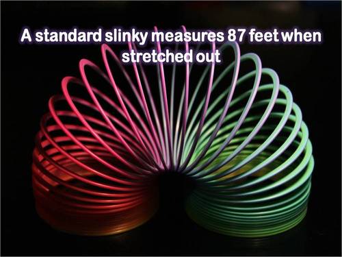 A standard slinky measures 87 feet when stretched out