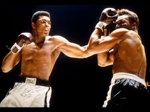 Muhammad Ali (left) landing a punch in this recreation of one of his fights.