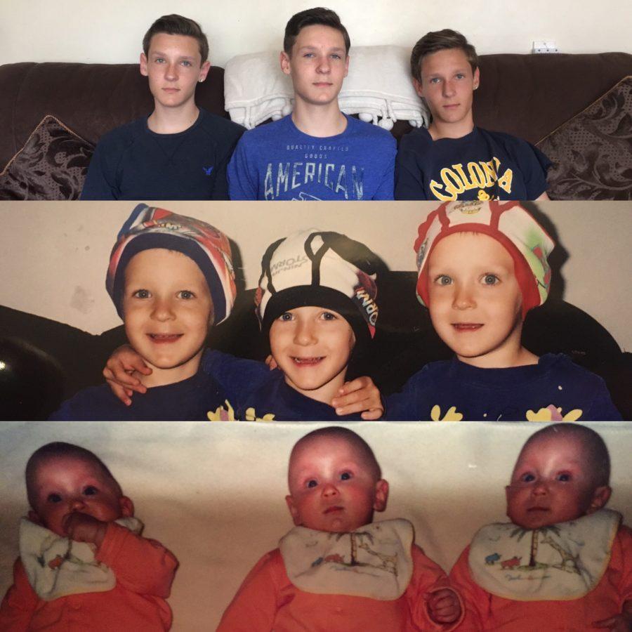 Age comparison of triplets Kyle, Riley and Ilya (order left to right in the top picture)
