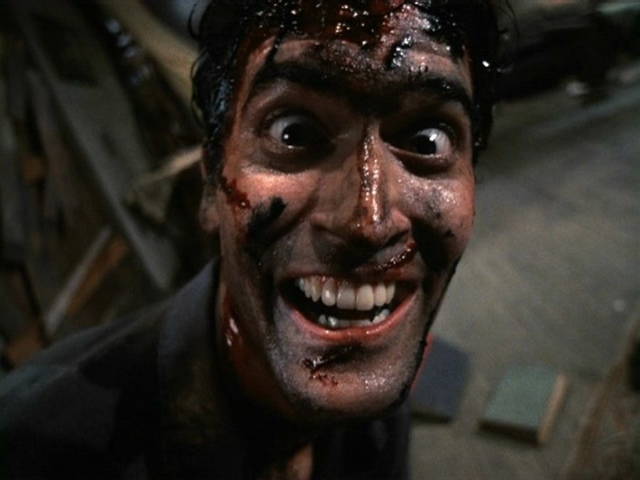 Having just slashed up his friends, Ash (Bruce Campbell), has a mental break down.