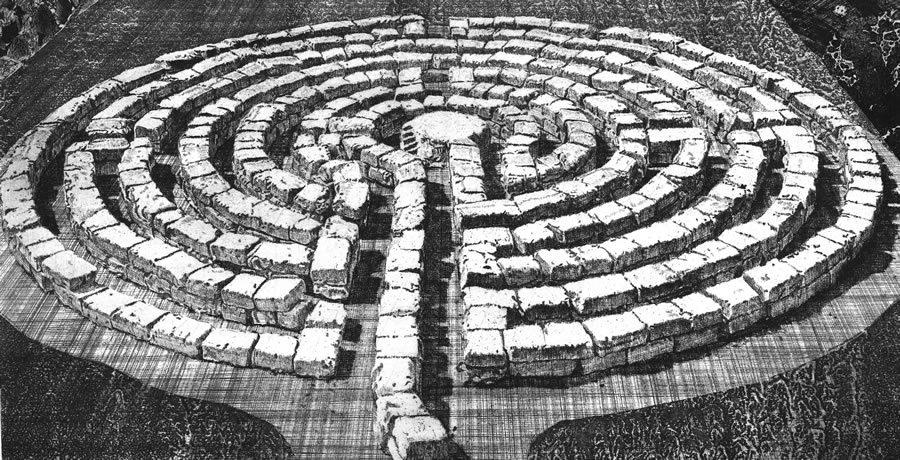 The boy had to go through a labyrinth in order to find his way out of the building. 