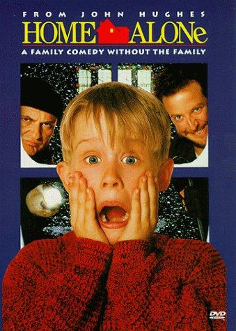 The little boys screams, as he sees the burglars coming for them on this movie cover of Home Alone. 