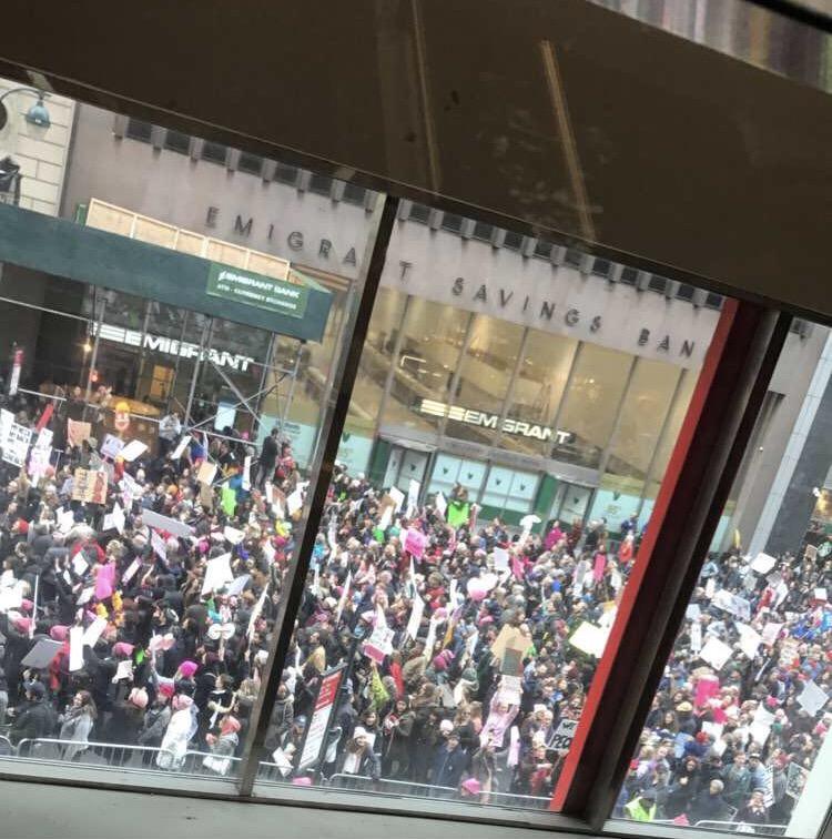 Gathered+on+East+47th+Street+in+New+York+City%2C+Womens+March+protesters+make+their+way+to+Trump+Tower.+