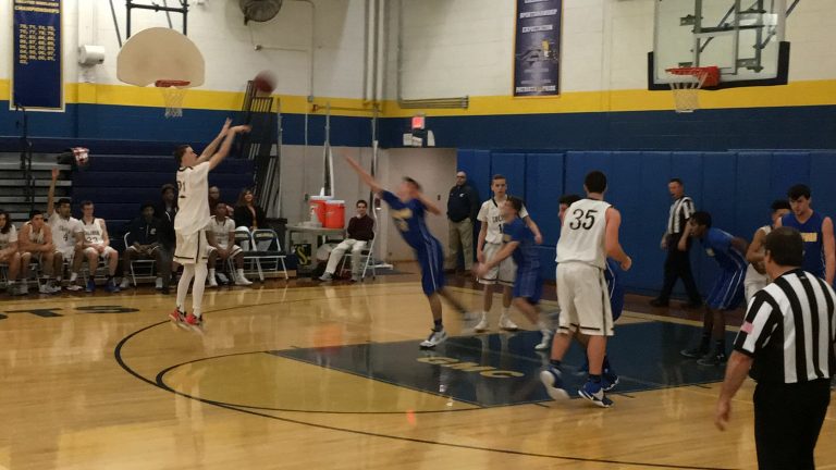 In the third quarter, Colonia’s Connor Bevilacqua scores his only points of the game giving Colonia a 24-23 lead over Cranford. 
