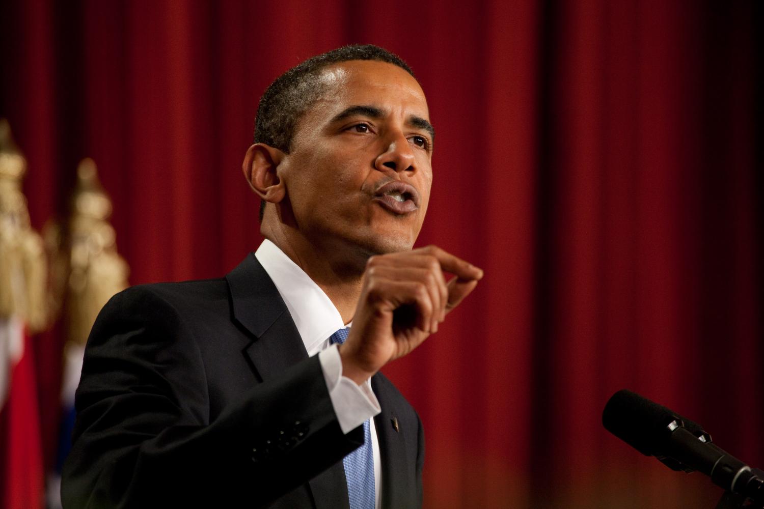 President Barack Obama talks to Rutgers University Grads