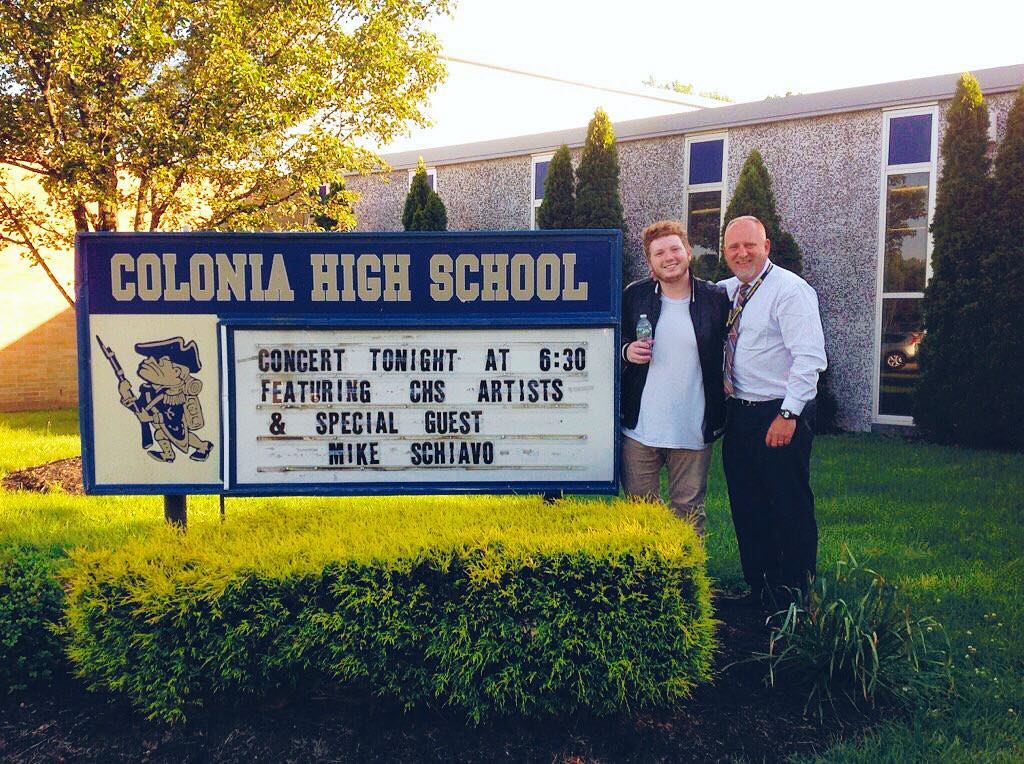 During a special performance at his Alma Mater, Schiavo poses with current CHS principal, Mr. Pace.