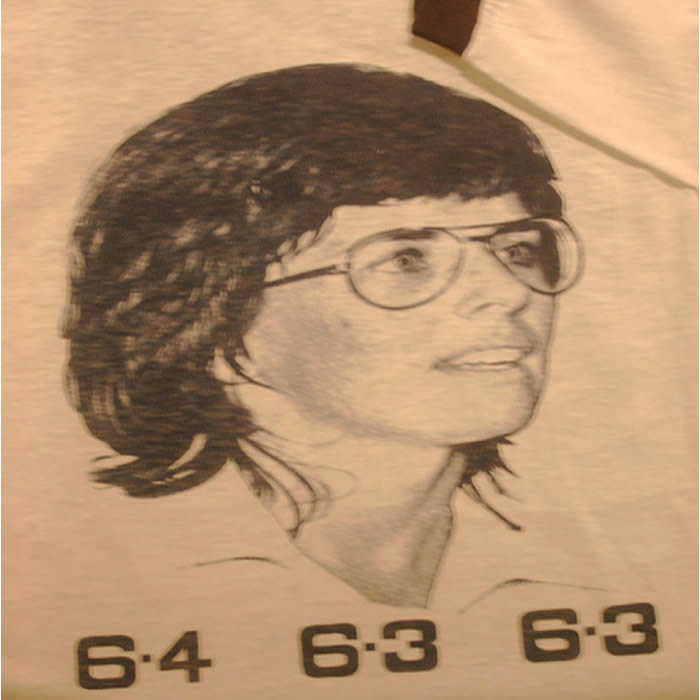 A Sketch of Billy Jean King proceeding the Battle of the Sexes match, including her victorious score.