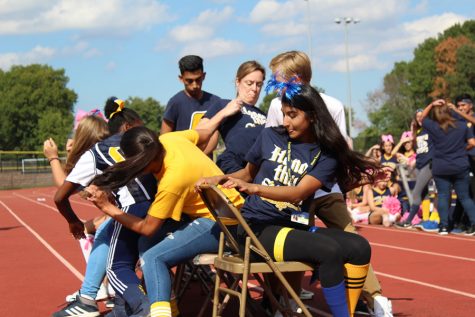 During musical chairs, finding a seat is a can be a challenge.