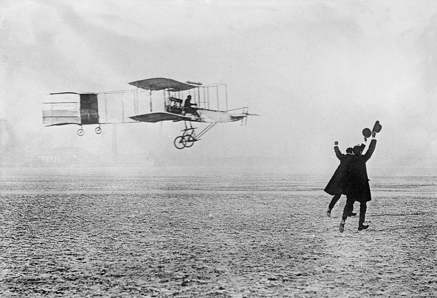 Taking off, Henri Farman begins the first ever European cross country flight. 