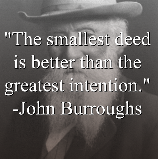 John Burroughs says, The smallest deed is better than the greatest intention.
