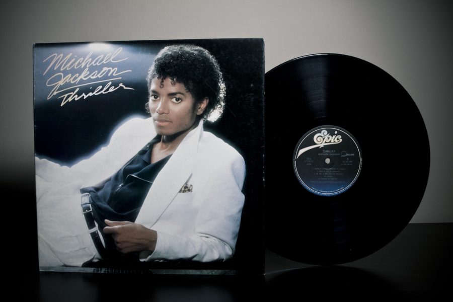 Michael Jacksons Thriller album displayed as a vinyl record. 