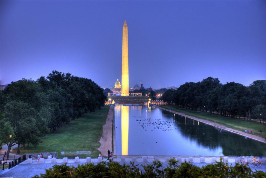 The Washington Monument is an obelisk on the National Mall in Washington, D.C., built to commemorate George Washington, once commander-in-chief of the Continental Army and the first President of the United States.