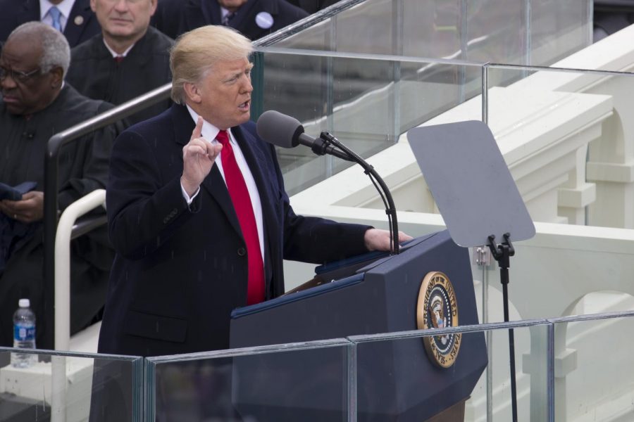 Addressing the Audience Donald Trump makes his inauguration speech after becoming the President of the United States.
