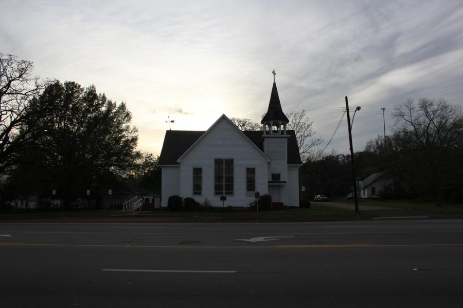 Front view of Cumberland Presbyterian Church, Daingerfield, Texas, where the shooting took place.