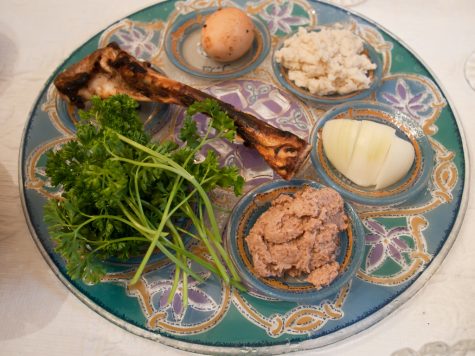 When celebrating Passover, a traditional seder plate includes matzah, the zeroa (shankbone), egg, bitter herbs, charoset paste and karpas vegetable.