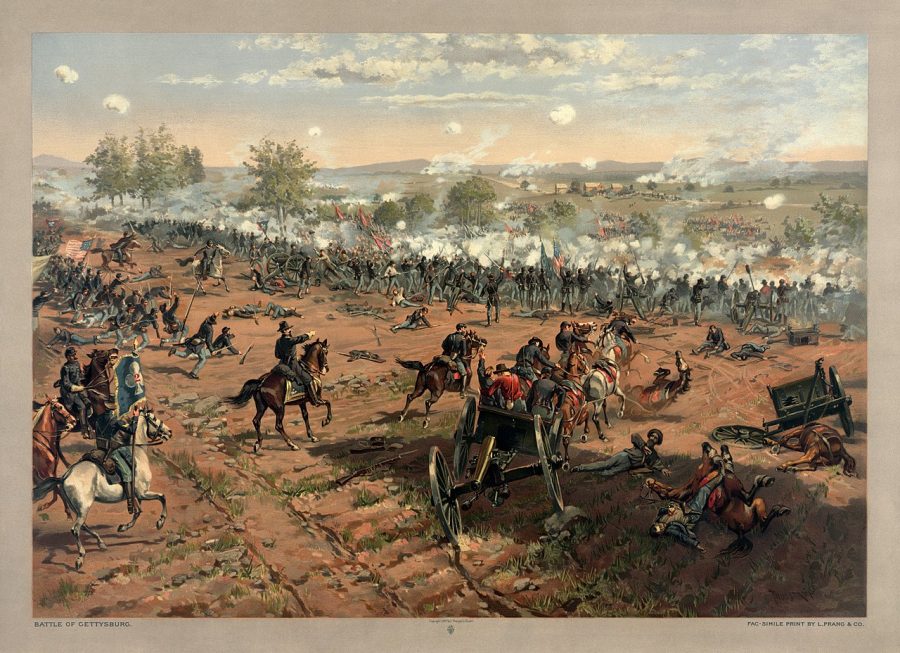 Charging+ahead%2C+Confederate+troops+push+in+the+famous+Picketts+charge+during+the+Battle+of+Gettysburg.+