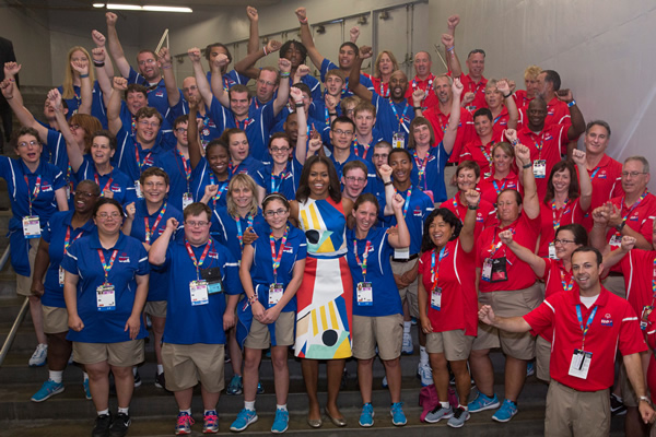 Michelle Obama celebrating an victory at the Special Olympics in Los Angles on July 25, 2015.