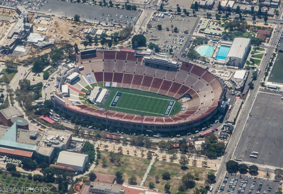 Seen here is the stadium of the Los Angeles Rams just before a game. This stadium is where Thursday Night Football will occur this week.