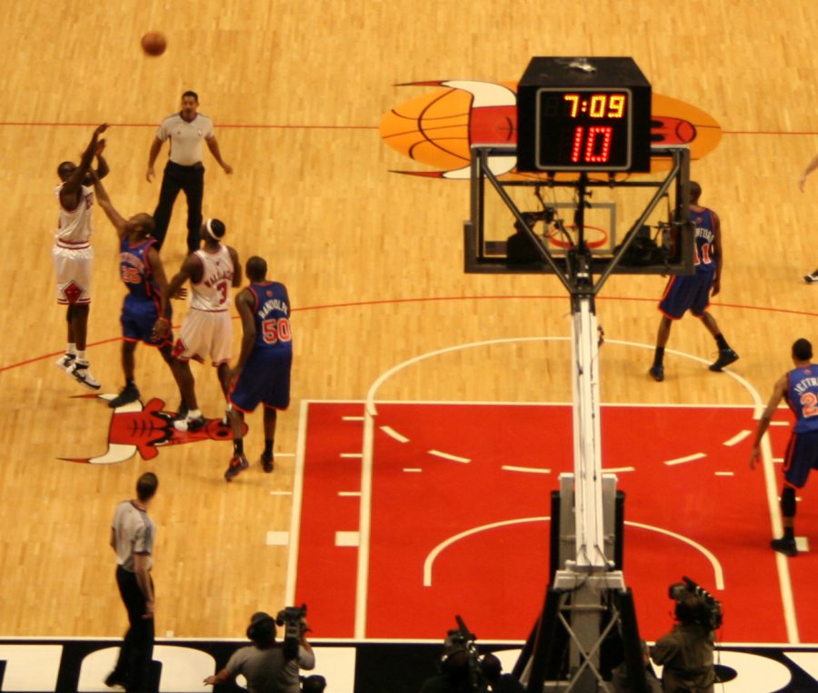 Seen here is an example of a shot clock (red numbers) in an NBA game. 