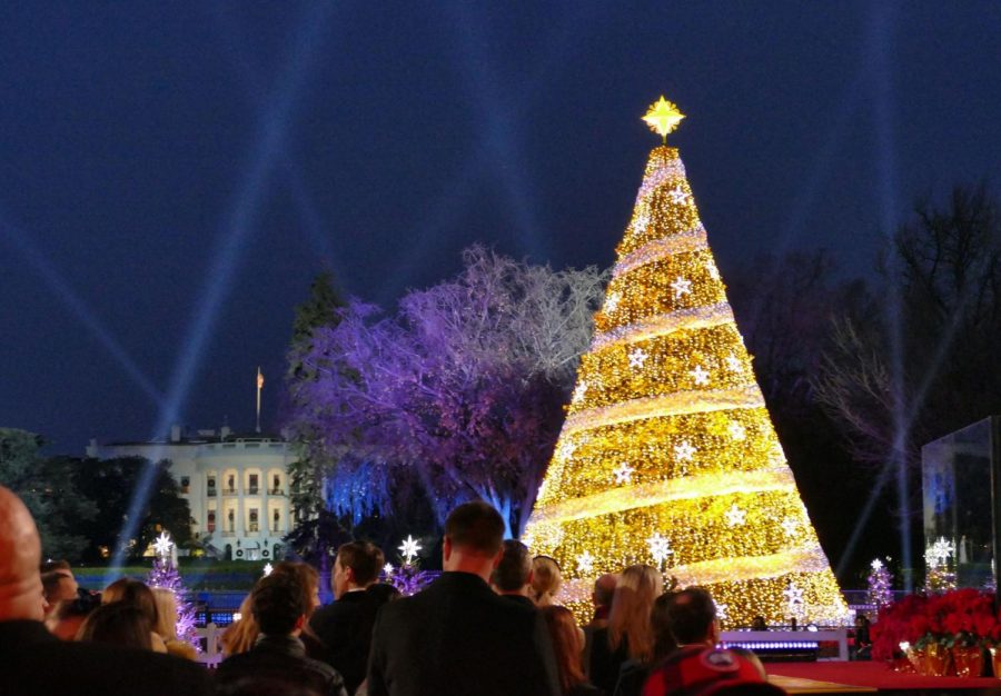 Lighting the tree at the White House, civilians gather to watch 