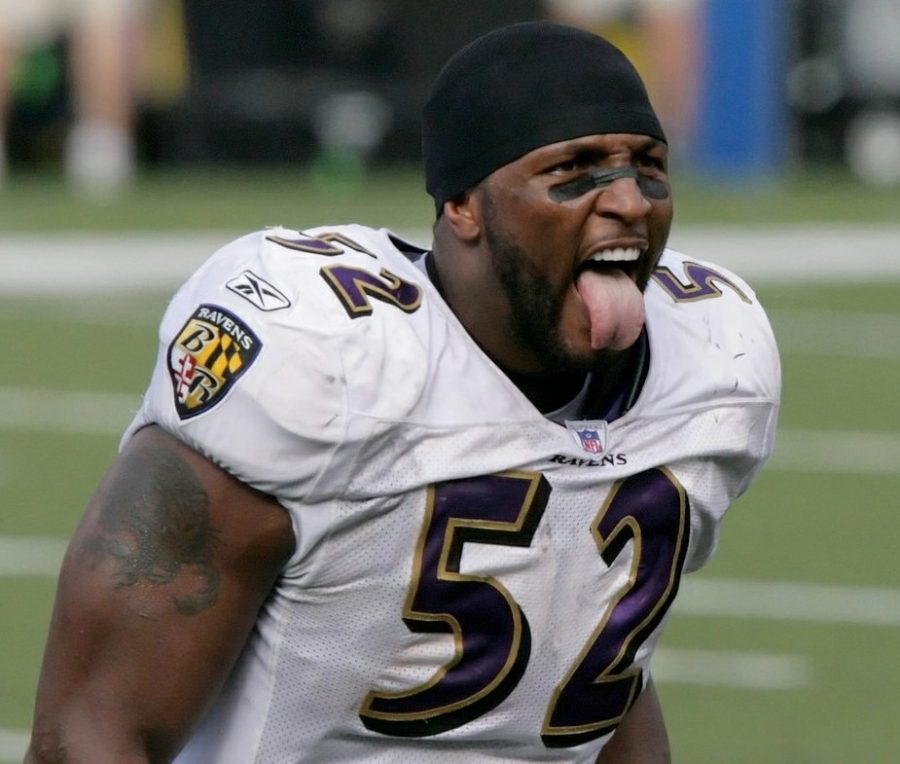 Seen here is NFL legend and Hall of Fame inductee, Ray Lewis, who won the defensive player of the year award in 2001, the year the Ravens won the Super Bowl.