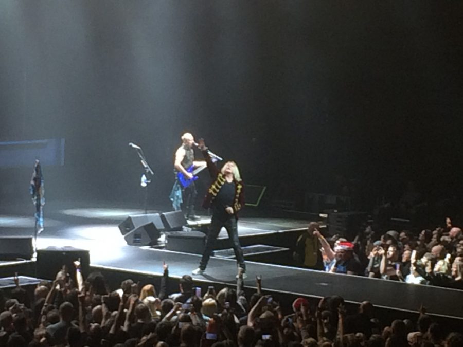 Engaging with the audience, Def Leppard, performs at the concert. 