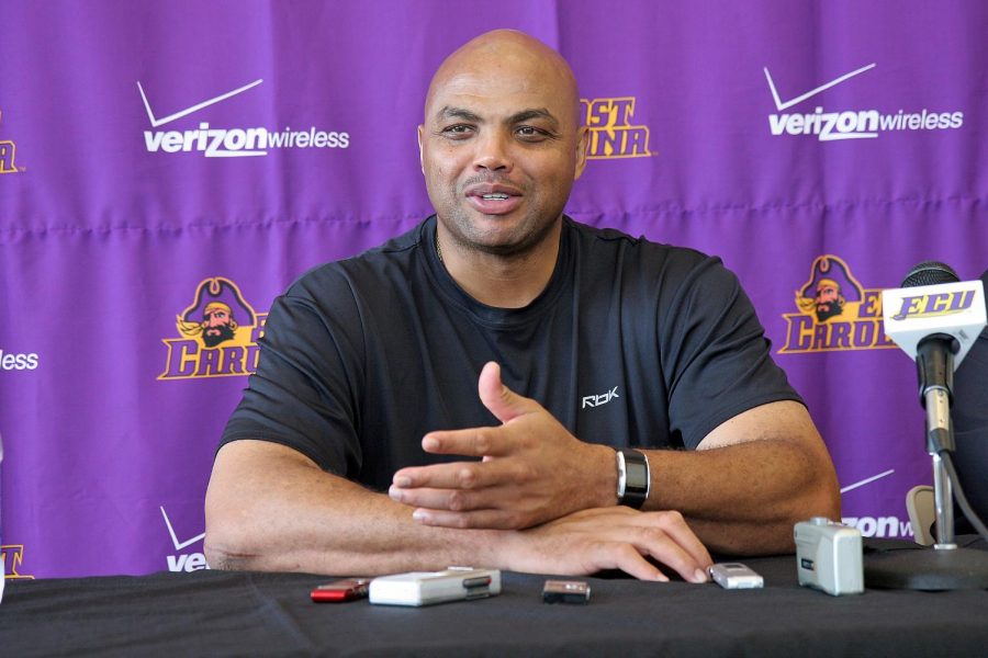 Seen here is NBA legend Charles Barkley during an interview at East Carolina University.