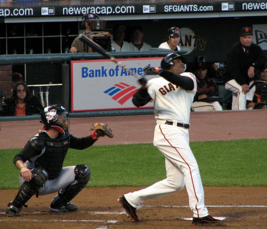 Seen here is MLB legend Barry Bonds hitting while playing for the San Francisco Giants, where he spent fifteen seasons.