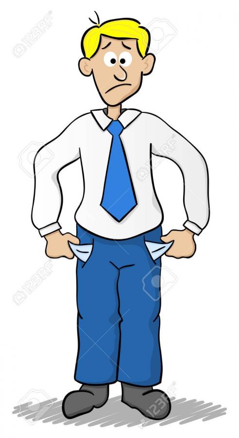 vector illustration of a cartoon business man who has empty pockets