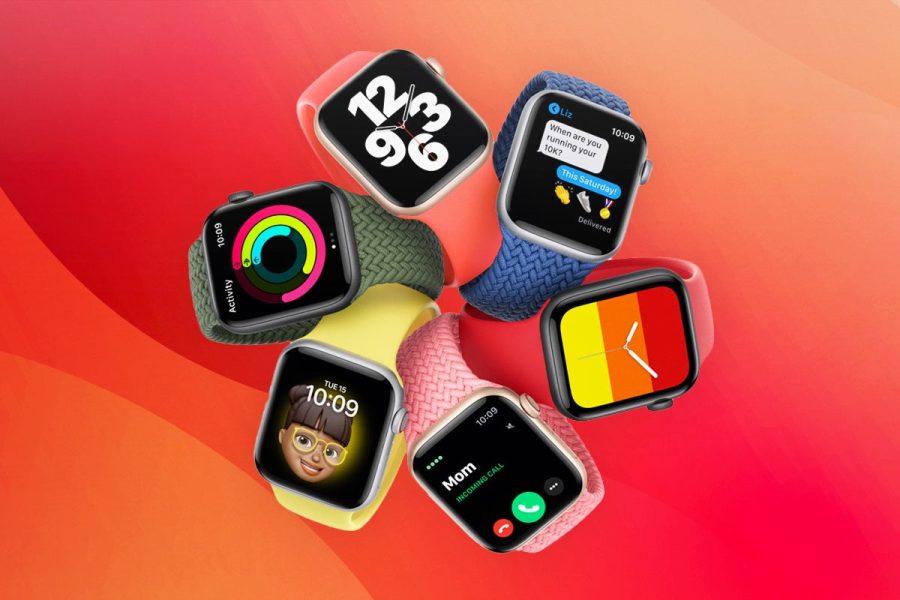 Pictured is an assortment of Apple Watches in an array of colors and styles. These color and style combinations are all available for purchase. 