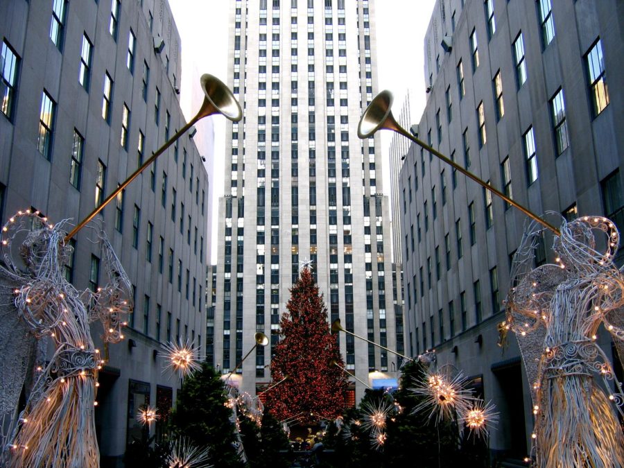 Pictured is the Rockefeller Center Christmas Tree in New York during the holiday season. It one of Americas most famous evergreen trees. 