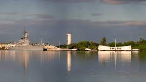 Pictured is the Arizona Memorial at Pearl Harbor. Its located in Oahu, Hawaii. 