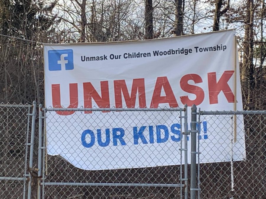 Located in Woodbridge, New Jersey near the Parkway entrance and the Metropark Train station, this banner was hung by a local group of parents who feel students in school should not be required to wear a mask while in school. This group of 35 people started a private Facebook page to promote their plight. 