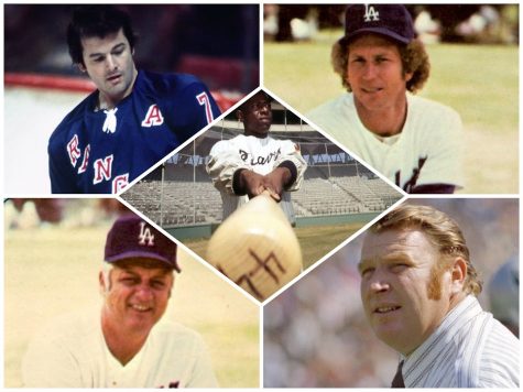 Pictured are several sports legends that passed away in 2021. Included are Rod Gilbert, Don Sutton, Hank Aaron, Tommy Lasorda, and John Madden. 